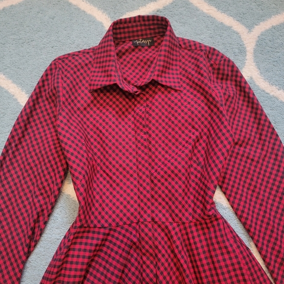 Petersyn Sutton Tartan Red‎ Plaid Cotton Asymmetric A-line Midi Dress Size Small - Picture 7 of 15
